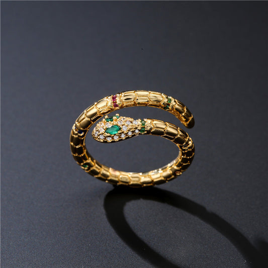 Bague serpent couleur or pour femmes et filles : ajustable, exquise et ornée de zircon cubique brillan