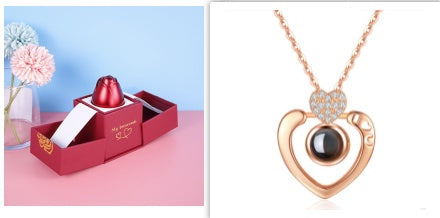 Coffret Cadeau Rose Éternelle & Collier "Je t'aime" en 100 Langues