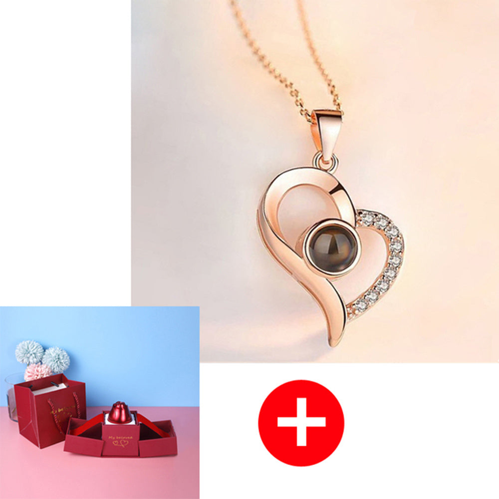 Coffret Cadeau Rose Éternelle & Collier "Je t'aime" en 100 Langues