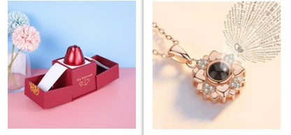 Coffret Cadeau Rose Éternelle & Collier "Je t'aime" en 100 Langues