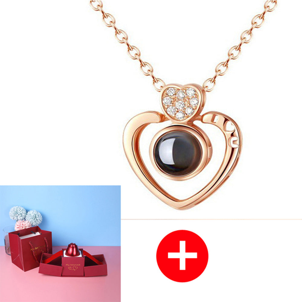 Coffret Cadeau Rose Éternelle & Collier "Je t'aime" en 100 Langues